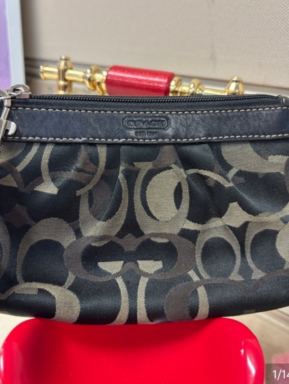Coach Signature Canvas Wristlet [Black & Gray] + Hangtag In EUC